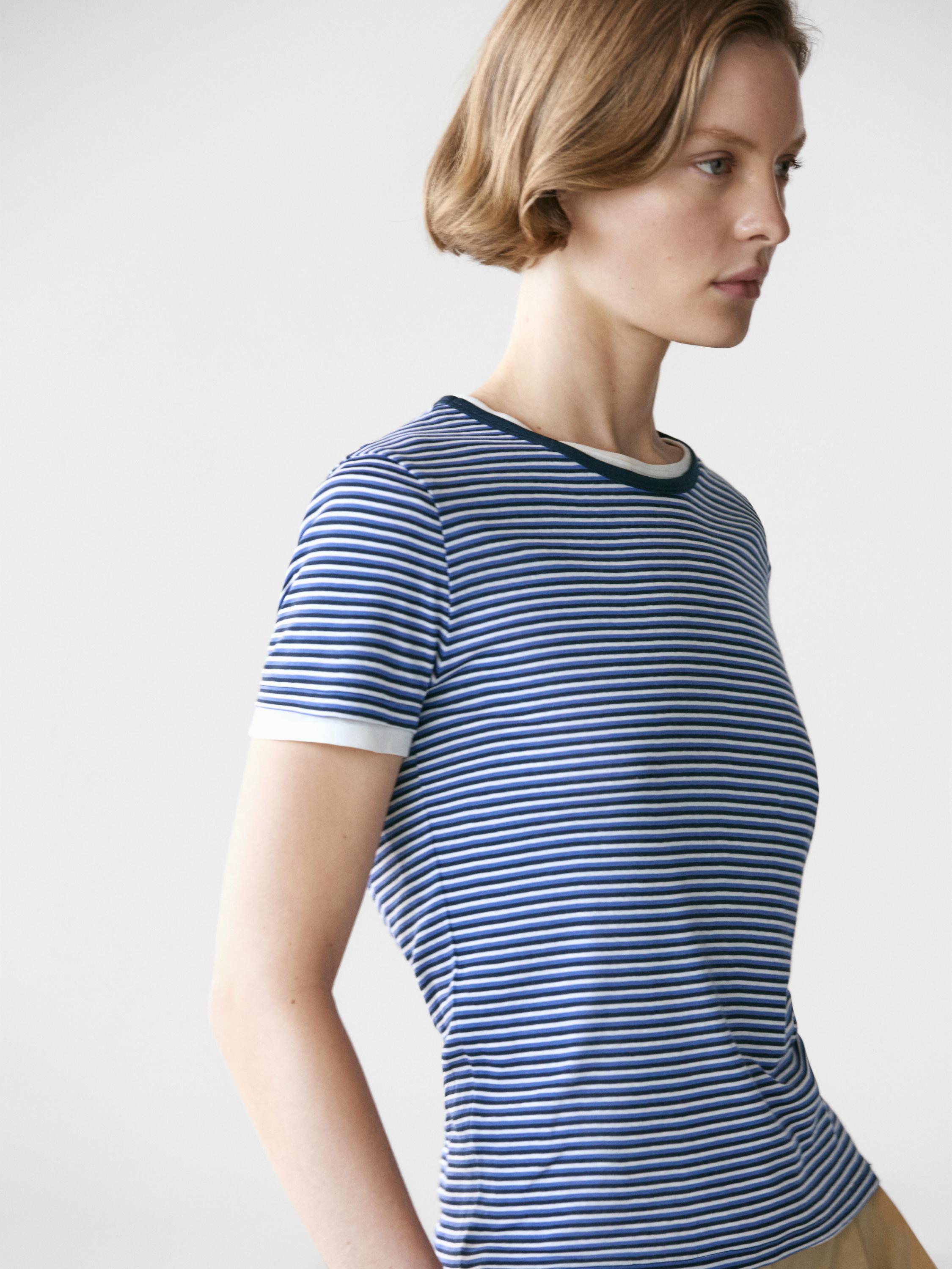 T-shirt double à rayures et manches courtes